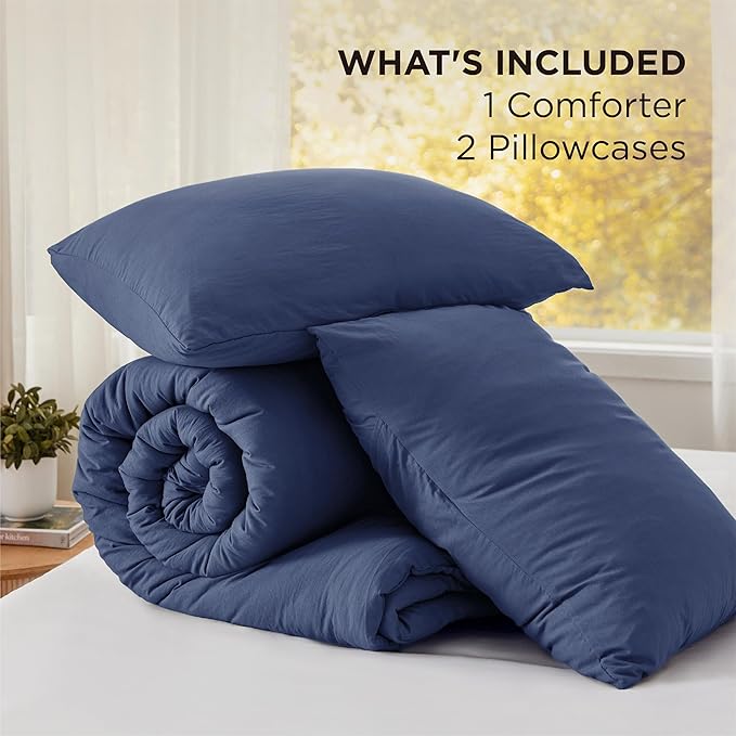 Bedsure Super King Plus Comforter Set, Navy Soft Prewashed Bedding for All Seasons, 3 Pieces GentleSoft™ Bed Set, 1 Lightweight Comforter (128"x120") and 2 Pillowcases (20"x36")