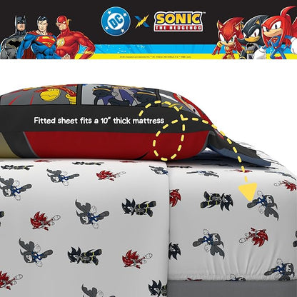 DC x Sonic The Hedgehog Kids Bedding Set, Full Size, 5-Piece Super Soft Cozy Reversible Comforter & Sheet Set (Officially Licensed Product) by Franco | Durable, Reversible, Officially Licensed