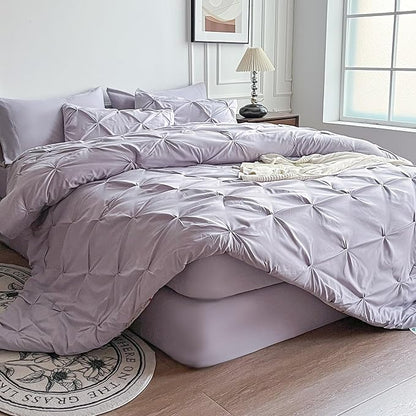 Maple&Stone California King Comforter Set, 7 Pieces Cal King Bed Set, Pinch Pleat Bed in a Bag Bedding Set with Comforter, Sheets, Pillowcases & Shams - Lilac Purple