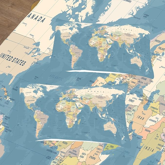 Tailor Shop Multicolored World Map Comforter Set for Boys Girls Geography Blue Ocean Asia Europe Africa America Map World Map Bedding Sets Full Size 3 Pieces with 1 Comforter 2 Pillowcases,06………
