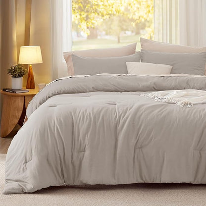 Bedsure Full Comforter Set, Linen Soft Prewashed Bedding for All Seasons, 3 Pieces GentleSoft™ Bed Set, 1 Lightweight Comforter (82"x86") and 2 Pillowcases (20"x26")