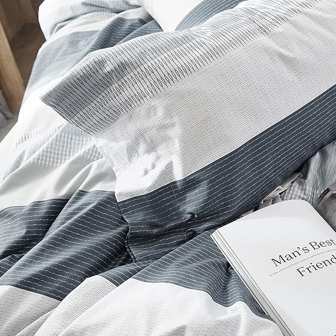 HighBuy Full Comforter Set Modern Gingham Striped Bedding Boho Comforter Set Men Boy Cute Geometric Pattern Bedding Comforter Set Soft Fluffy Down Alternative Bedding Set Full Size