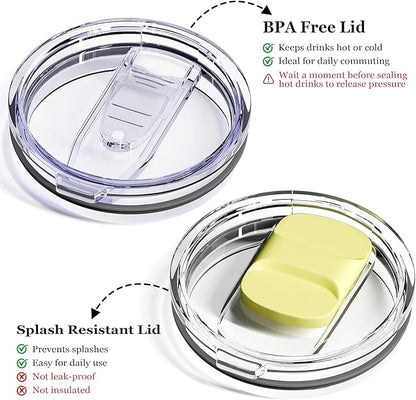 12oz Insulated Coffee Mug with Lid – Includes Two Lids, Stainless Steel Coffee Travel Mug with Handle, Double Wall Vacuum Insulated Camping Mug for Home, Office & Outdoor, Yellow