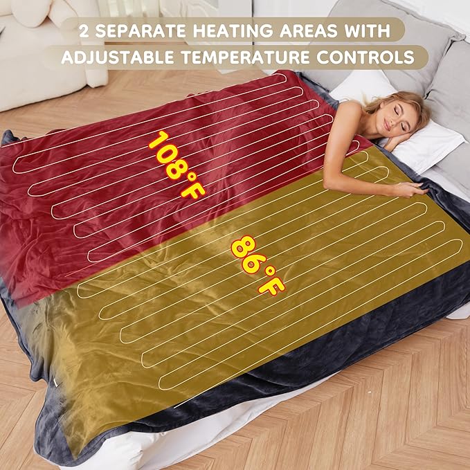 Electric Heated Blanket Queen Size 84"x90", with Dual Control Breathable & Luxurious Flannel, with 4 Heating Levels & 10 Hours Auto-Off, Fast Heating, Machine Washable, for Bedding -Dark Grey