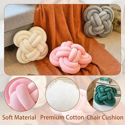 Xuyier Knot Pillow Ball, Decorative Throw Pillows with Velvet Fabric for Couch Bed, 12" Decor Knotted Square Floor Pillow Cushions for Living Room (12 Inches, Sage Green)
