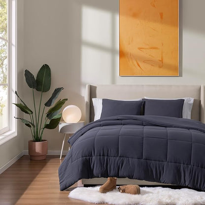 UGG Leonora Comforter Set with 2 Pillow Shams Lightweight Down Alternative Blanket Reversible Cozy Warm All Season Washable and Hypoallergenic Bedding Set, Full/Queen, Navy Blue