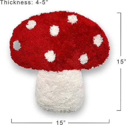 Mushroom Throw Pillow Tufted Shape Decorative Cushion 15” x 15” – Decor for Bed, Couch, Living Room (Red)