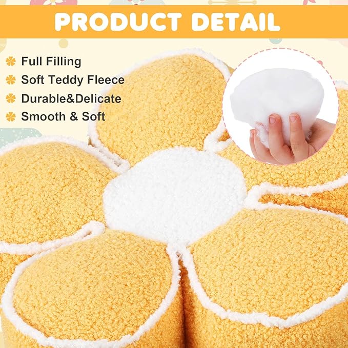 Menkxi 2 Pack Flower Pillows Cute Flower Shaped Pillows Daisy Pillow Throw Soft Floor Cushion for Living Room Bedroom Sofa Couch Winter Warm Decoration 15.7 Inch(Yellow)