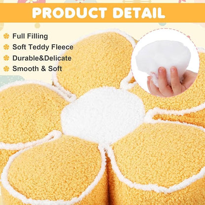 Menkxi 2 Pack Flower Pillows Cute Flower Shaped Pillows Daisy Pillow Throw Soft Floor Cushion for Living Room Bedroom Sofa Couch Winter Warm Decoration 15.7 Inch(Yellow)