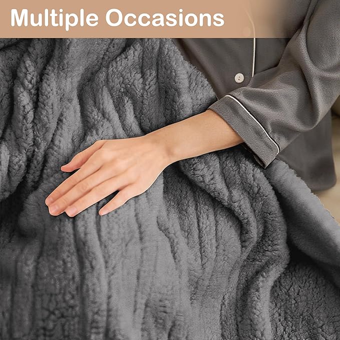 Electric Heated Blanket Queen Size 84"×90" Dual Control, 9 Heating Settings & 1-10Hs Auto Off, Overheat Protect, Double-Sided Plush Sherpa, for Couch & Bed, Machine Washable Light Gray