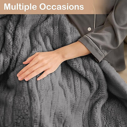 Electric Heated Blanket Queen Size 84"×90" Dual Control, 9 Heating Settings & 1-10Hs Auto Off, Overheat Protect, Double-Sided Plush Sherpa, for Couch & Bed, Machine Washable Light Gray