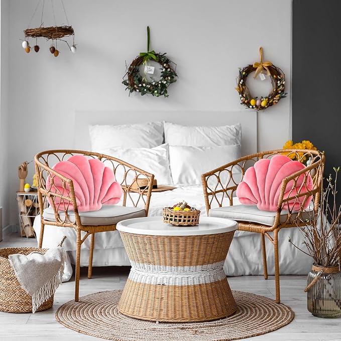 Marsui Pink 3D Throw Pillows Seashell, 18 x 13 in Inch Gift Shell Shaped Preppy Room Decor Party Mermaid Pink Room Home Decorative Soft Plush Chair Cushion Cute for Sofa Bed Living Couch