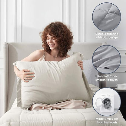 Nestl 5 Piece Twin Comforter Set – Off White Reversible Bed in a Bag – Complete Twin Size Bedding Set with Sheets, Pillowcase and Sham