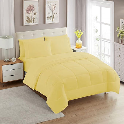 King Size Comforter Set with Sheets - 7-Piece Bedding Collection - 1 Comforter, 1 Fitted Sheet, 1 Flat, 4 Pillowcases - Deep Pocket - Soft & Breathable Premium Quality - Ideal for All Seasons, Yellow