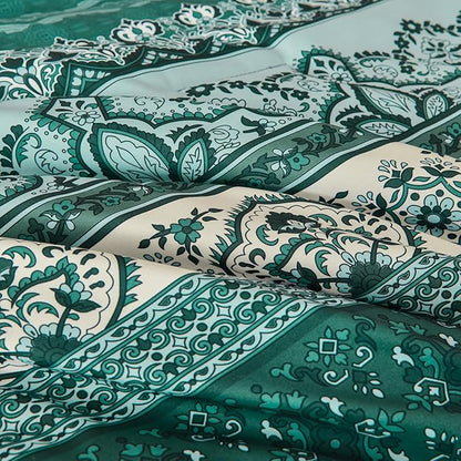 Cottolester Boho Comforter Set King Size,8 Pieces Teal Green Bohemian Striped Bed in a Bag,Paisley Soft Microfiber Bedding Comforter Set