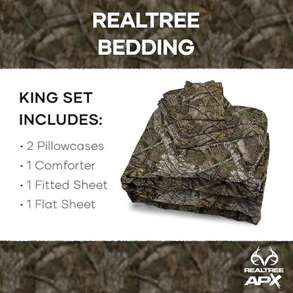 Northwest Realtree 5-Piece King Size Bed in a Bag Set, 1 Comforter, 1 Fitted Sheet, 1 Flat Sheet, 2 Pillowcases, All Seasons Bedding, APX Camo