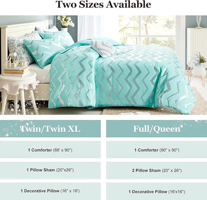 Codi Teen Girls Bedding Sets Twin Size, Teal Blue Bed Comforter Set for College Dorm Girl, 3 Pieces - All Seasons Warm