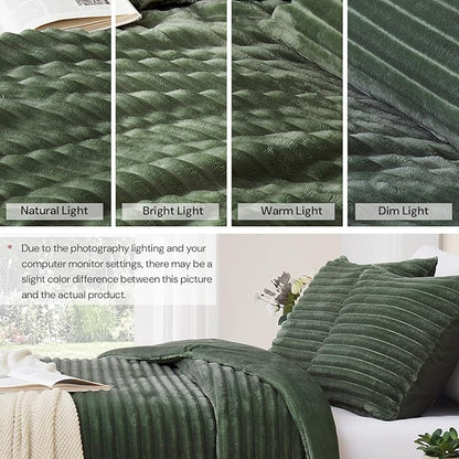 Geniospin Queen Comforter Set Olive Green, Ultra-Soft Microplush Fleece Queen Bedding Sets, Reversible 3-Piece Comforter Set for All Season, Warm & Cozy (Olive Green, 90''x90'')