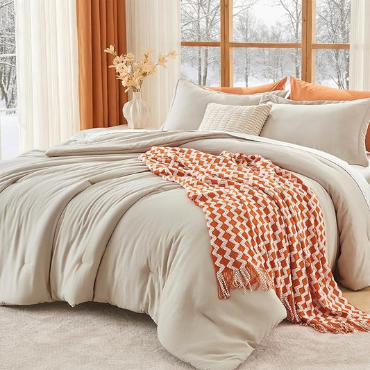 MUXHOMO King Size Comforter Set, All Season Ultra Soft Down Alternative Bedding - 3 Piece Lightweight Bed Set Includes 1 Comforter (104"x90") and 2 Pillow Shams (20"x36"), Linen