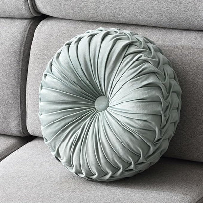 Round Throw Pillow Velvet 1 Pcs 14.17" Home Decoration Pleated 3D Pumpkin Pillow Cushion for Couch Chair Bed Car (Mint Green)