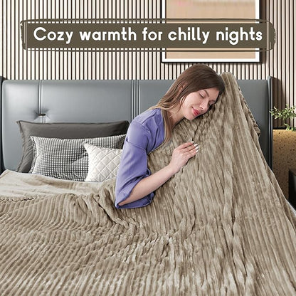 Heated Blanket Electric Blanket Queen Size 84''x90'' with 10 Heating Levels, 1-12 Hour Auto Shut Off, Machine Washable, Dual Controller Soft Warming Blanket for Couch, Bed, Office - Light Brown