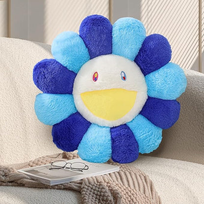 Flower Pillow,Colorful Flower Shaped Throw Pillow,Smiley Face Floor Cushions,Cute Sunflower Plush Pillows,Cute Plushie Room Decor,Valentines Day Decorative Pillows for Bed,Couch,Sofa,Car (Blue,15.7In)