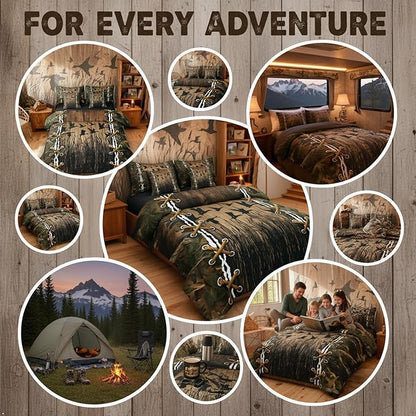 Erosebridal Duck Camo Bed in a Bag Queen Comforter Set 7-Piece | Wild Duck Bedding Sets Mens Fall Leaves Camo Comforter and Sheet Set, Woodland Animals Farmhouse Room Decor,Hunting Rustic Cabin Decor
