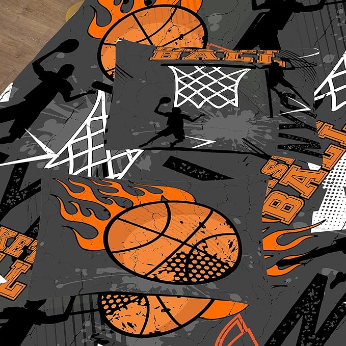 NINENINE Basketball Comforter Sets for Boys Sports Bedding Sets for Kids,Basketball Bedding Set,Queen Size Comforter Set(1Comforter, 1Flat Sheet, 1Fitted Sheet, 2Pillowcases)