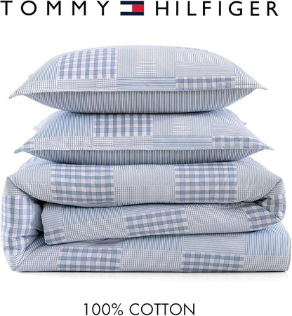 Tommy Hilfiger - Twin/Twin XL Comforter Set, Cotton Textured Bedding with Matching Sham, Medium Weight Bed Set, Oeko-TEX Certified (Hamptons Patchwork Blue)