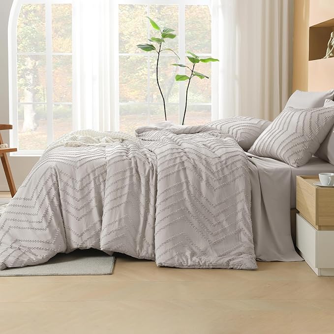 Litanika Oversized King Size Comforter Set with Sheets Linen - 7 Pieces Bed in a Bag Oversized King Boho Tufted Complete Bedding Sets with Comforter, Sheets, Pillowcases & Shams