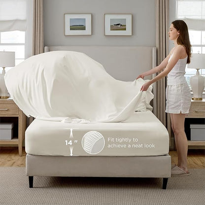 Bedsure California King Comforter Set - Cal King Bed Set 7 Pieces, Pinch Pleat Ivory Cali King Bedding Set with Pintuck Comforter, Sheets, Pillowcases & Shams