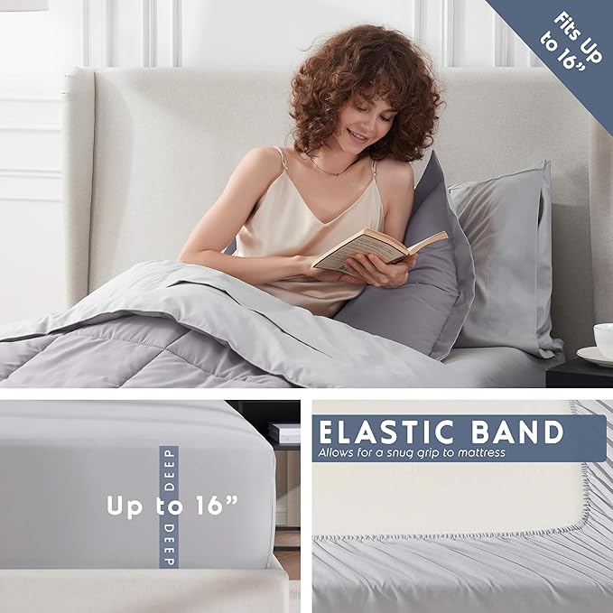 Nestl 5 Piece Twin Comforter Set – Grey Lavender Reversible Bed in a Bag – Complete Twin Size Bedding Set with Sheets, Pillowcase and Sham