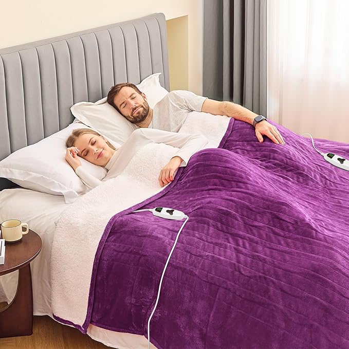 greenoak Heated Blanket Electric Queen Size 84"X90" Dual Control, Heating Blanket with 10 Heat Levels 1/2/4/6/8 Hours Auto-Off, Sherpa Soft Warm Christmas Blanket, Taro Purple