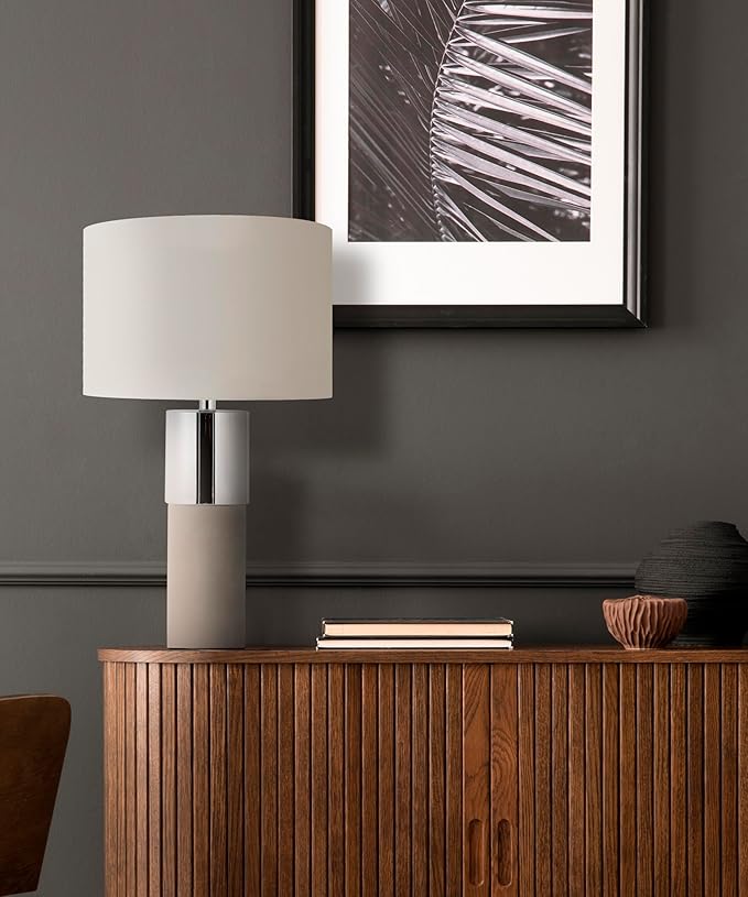 HarvestLand 22" Sole Cement Large Table Lamp – Modern Round Stone Lamp with Chrome Accent for Entry Table or Lamp for Living Room, Decorative lamp, Bedside Table lamp