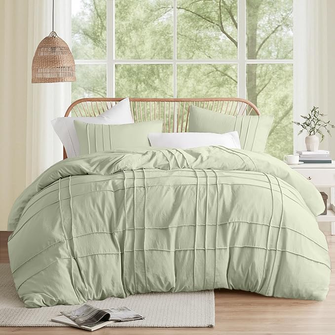Comfort Spaces Sage Full Size Comforter Set - 3 Pieces Pintuck Pleated Bedding Sets, All Season Lightweight, Extra Softness Pre-Washed Microfiber Full Bed Set, Shams, Full