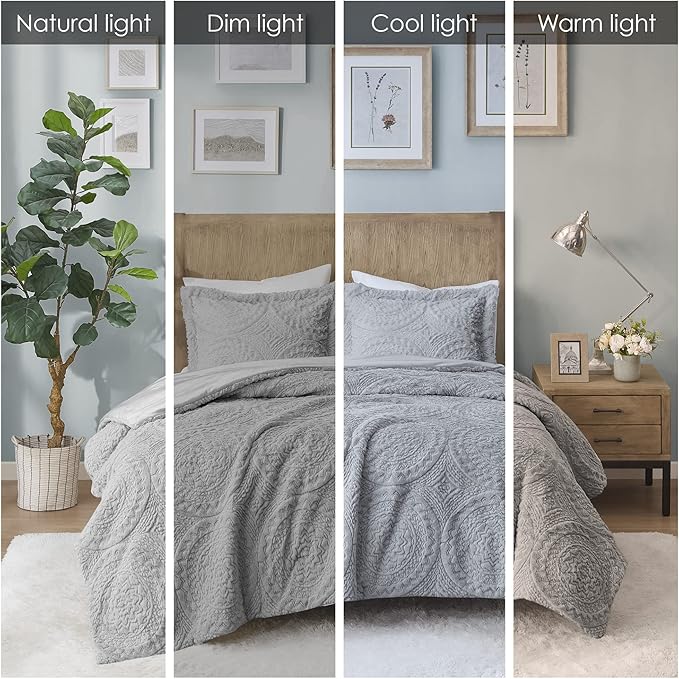 Madison Park Arya Modern All Season Down Alternative Bedding Set with Matching-Sham, Twin, Grey