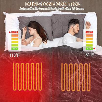 HOW'S MY HOUSE Heated Blanket 90" x 100", Dual Control Electric Blanket King Size with 10 Time Settings & 6 Heating Levels, Over-Heat Protection, Flannel Sherpa Super Cozy with ETL Certification, Gray