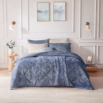 Intelligent Design King Comforter Set, Velvet Comforter Set , Luxury Diamond Quilting Comforter Set, Fluffy Comforter Bed Set with Decorative Pillowand 2 Shams, 4 Piece Blue, King/ Cal King