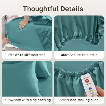 California Design Den Cooling Sheets Twin Size Set - Luxury 600 Thread Count 100% Cotton, Sateen Weave, Deep Pocket Twin Cotton Sheets Sets, Hotel Quality Bedding,Cool Sheets for Hot Sleepers - Teal