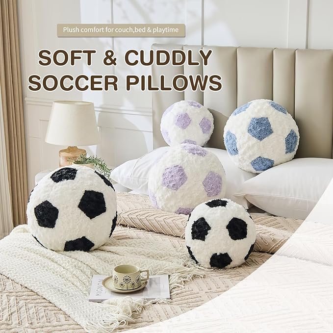 Soccer Throw Pillow Dusty Blue Round Football Ball Pillow Soccer Plush Pillows Aesthetic Home Decor Soccer Ball Decorative Pillow Soft Soccer Ball for Bed Couth