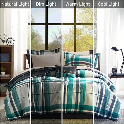 Intelligent Design Robbie 9-Piece Twin Comforter Set – Lightweight All-Season Plaid Bedding, Teal/Black, Cozy Bed-in-a-Bag with Matching Shams & Decorative Pillow, Modern Casual Style