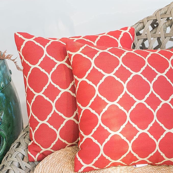 JMGBird Water-Resistant Outdoor Pillows Set of 2, 18x18 inch Durable Red White Checkered Throw Pillows with Inserts for Patio Furniture