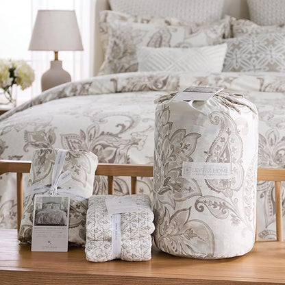 Levtex Home - Bennett Taupe Comforter Set - King Comforter + Two King Pillow Cases - Floral Paisley - Taupe and Cream - Comforter (106 x 94in.) and Pillow Case (36 x 20in.) - Cotton