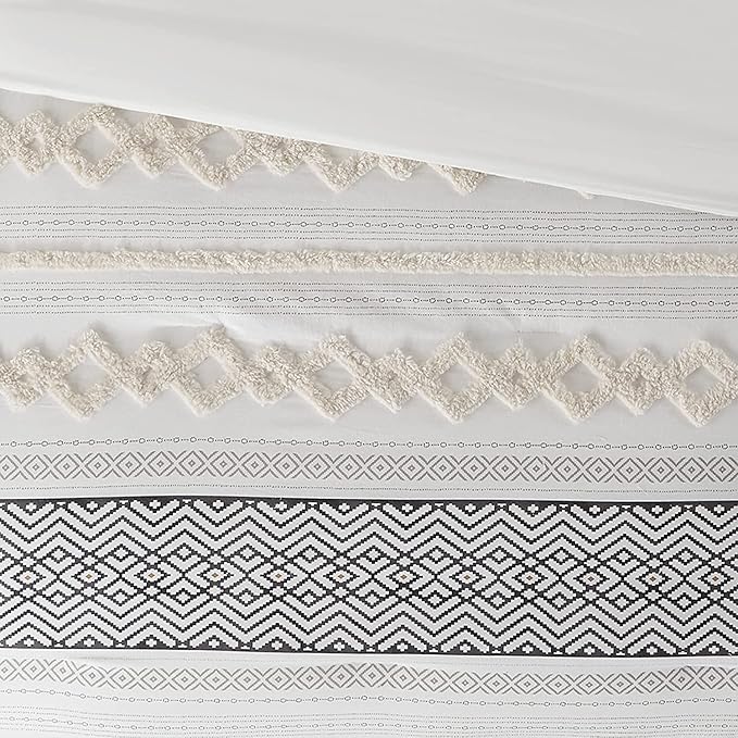 Hyde Lane Farmhouse Bedding Comforter Sets King, Ivory Boho Bed Set,Cotton Top with Modern Neutral Style Clipped Jacquard Stripes, 3-Pieces Including Matching Pillow Shams (104x90 Inches)