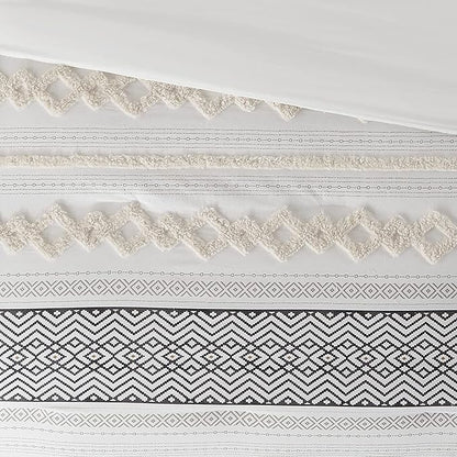 Hyde Lane Farmhouse Bedding Comforter Sets King, Ivory Boho Bed Set,Cotton Top with Modern Neutral Style Clipped Jacquard Stripes, 3-Pieces Including Matching Pillow Shams (104x90 Inches)