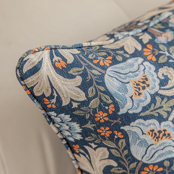 Throw Pillow Covers with Insert Included, with Embroidered Detail, 18 x 18 inches, Decorative Throw Pillow for Sofa Couch Bed (Navy Blue Floral, 18" L x 18" W)