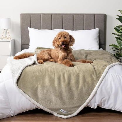 PetAmi Waterproof Dog Blanket for Medium Large Dog Puppy Cat Throw for Couch Cover Leakproof Protection, Sherpa Fleece, Reversible Soft Washable 60x40 Taupe