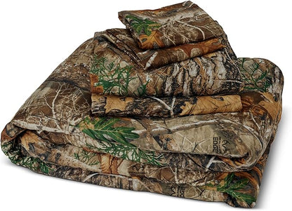 Northwest Realtree 5-Piece Queen Size Bed in a Bag Set, 1 Comforter, 1 Fitted Sheet, 1 Flat Sheet, 2 Pillowcases, All Seasons Bedding, Edge Camo