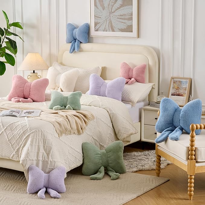 Bowknot Throw Pillows Bow Decorative Pillow Aesthetic Home Decor Knot Plush Pillows Soft Seat Cushions Cute Throw Pillow for Couch Bow Room Decor