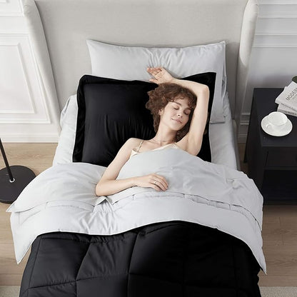 Nestl 5 Piece Twin XL Comforter Set – Black Reversible Bed in a Bag – Complete Twin XL Size Bedding Set with Sheets, Pillowcase and Sham